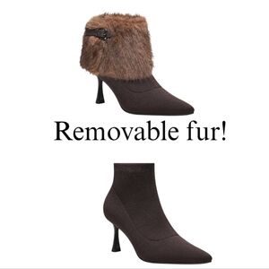 Brown Ankle Boots With Removable Fur